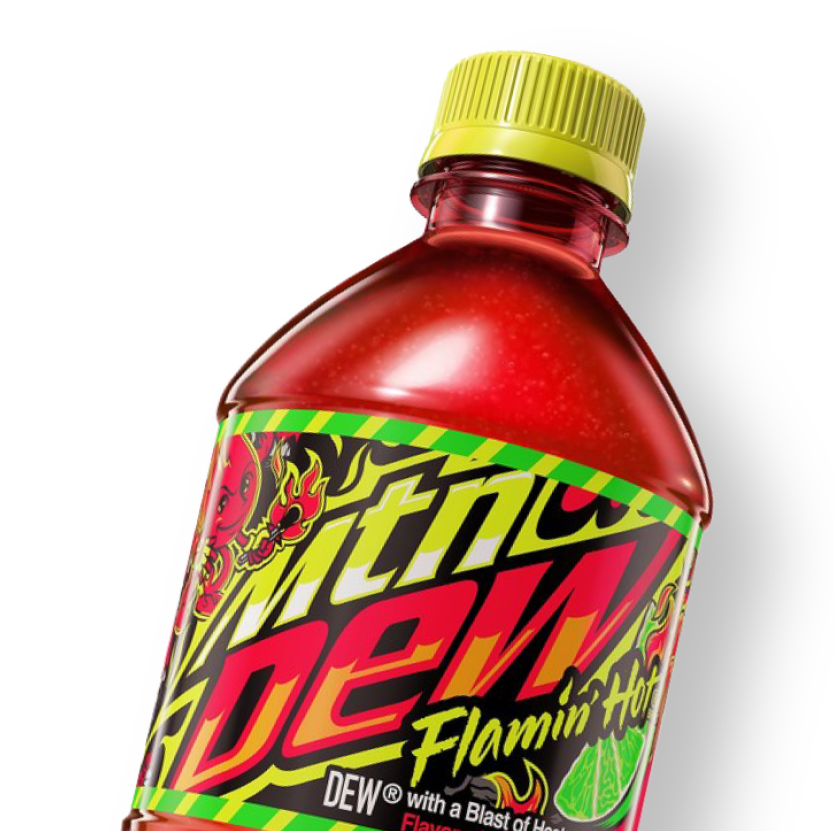 Bottle of Mtn Dew Flamin Hot.